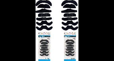 Zelfklevende plaksnorren set van 7 stuks - 2x - carnaval/verkleed accessoires - zwart - nepsnorren