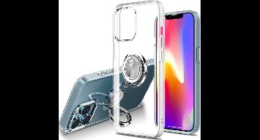 Hoesje Geschikt voor iPhone 13 hoesje Transparant Luxe Backcover - Hoesje Geschikt voor iPhone 13 - Hoesje Geschikt voor iPhone 13 case met Metalen Ring houder - Transparant