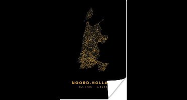 Poster Noord-Holland - Kaart - Black and gold - 20x30 cm