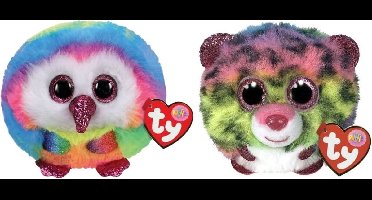 Ty - Knuffel - Teeny Puffies - Owel Owl & Dotty Leopard