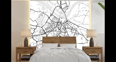 Behang - Fotobehang Kaart - Nijmegen - Zwart - Wit - Breedte 280 cm x hoogte 280 cm