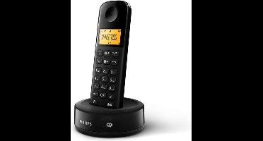 Philips D165B Huistelefoon - Vaste Telefoon - DECT Telefoon met 10 uur Spreektijd – Huistelefoon met 1,6 Inch Display - Draadloze Telefoon voor Vaste Lijn 200 Uur Standby - Zwart