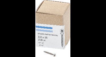 Hoenderdaal Spaanplaatschroef RVS platverzonken kop TX10 voldraad 3.0X25 (per 200 stuks)