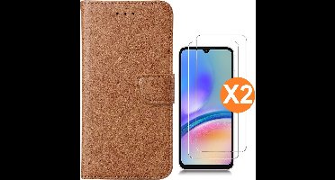 Hoesje geschikt voor Samsung Galaxy A05s bookcase Bruin - Met screenprotector tempered glass Galaxy A05s - 2x