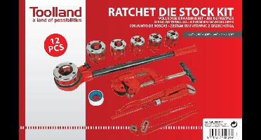 Toolland Draadsnijset, 5-delig, ½" tot 1¼", regelbaar draadkussen voor buis, dubbele ratel, centreergeleiding, in koffer