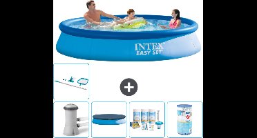 Intex Rond Opblaasbaar Easy Set Zwembad - 366 x 76 cm - Blauw - Inclusief Pomp Afdekzeil - Onderhoudspakket - Filter - Schoonmaakset - Solar Mat