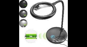 Vergrootglas met Verlichting - Vergrootglas op Standaard - Loep - Vergrootspiegel voor Volwassenen en Kinderen - Zwart