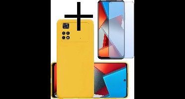 Hoesje - Met Screenprotector - Geschikt voor Xiaomi Poco X4 Pro 5G - Sterk & Shockproof - Back Cover - Siliconen Case - Telefoon Hoes - Geel