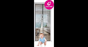 FlinQ Vliegengordijn - Magnetisch Deurgordijn - Horgordijn Bevestigen met Klittenband - Hordeur van Nylon - Vliegendeur 101 x 210 - Zwart