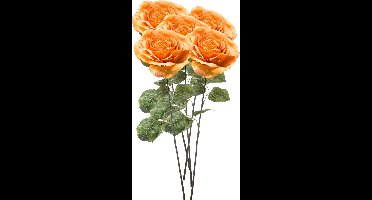 Emerald Kunstbloem Roos Laurie tak - 5x - 57 cm - oranje - Kunst zijdebloemen