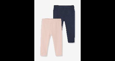 Set van 2 lange baby-leggings meisje set marinegrijs