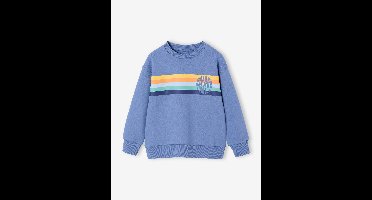 Jongenssweater met ronde kraag met grafisch motief grijsblauw