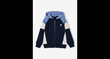 Sweater met rits jongen met capuchon coloblock middenblauw