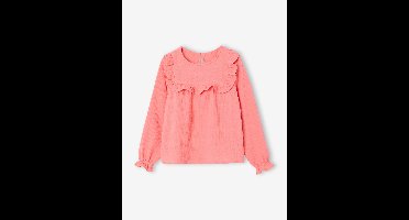 Meisjesblouse met ruches van katoengaas koraal