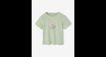 T-shirt voor meisjes met print en korte mouwen saliegroen