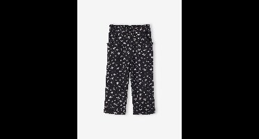 Driekwartsbroek voor meisjes met bloemenprint in katoengaas antraciet