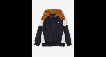 Sweater met rits jongen met capuchon coloblock okergeel