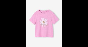 T-shirt voor meisjes met print en korte mouwen zachtpaars