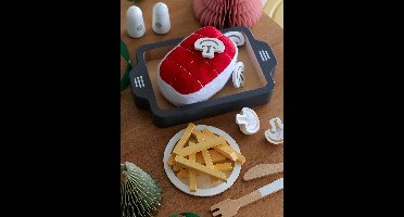 Rooster en toebehoren in vilt en FSC®-hout rood