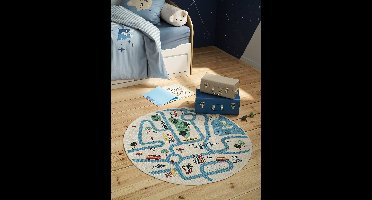 Rond tapijt met renbanen Varsity ecru