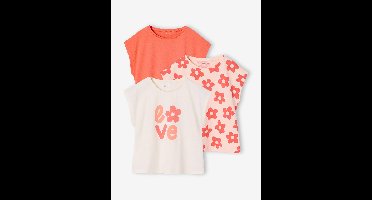 Set van 3 Basics meisjesshirts met korte mouwen roze (poederkleur)