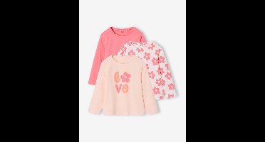 Set van 3 BASICS meisjesshirts met lange mouwen rozen