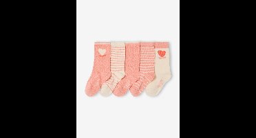 Set van 5 paar meisjessokken met hartjes abrikoos