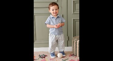 Babyset met polo en broek baby jongen blauw, gestreept