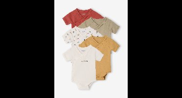 Set van 5 body's geboorte tractor biologisch katoen terracottategel