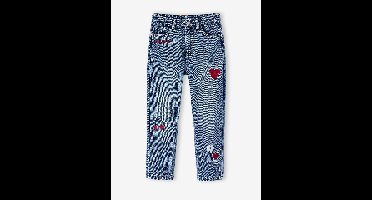 Mom meisjesjeans met bloemenborduurwerk middenblauw