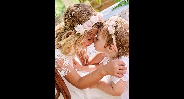 Nude en goudkleurige bloemenkrans voor meisjes ecru