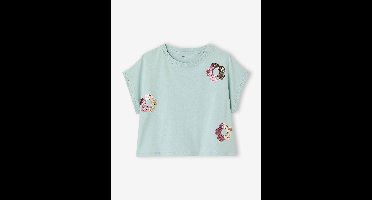 T-shirt voor meisjes met paillettenmotieven blauwgroen