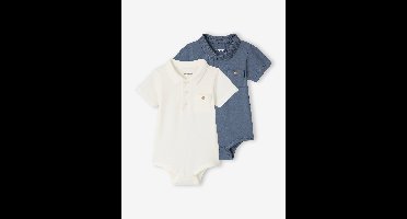 Set van 2 newborn rompertjes met polokraag met zakje ecru