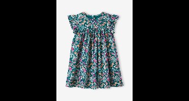 Jurk met print en korte mouwen met ruches smaragdgroen