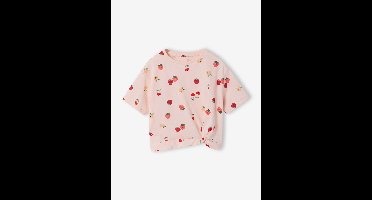 T-shirt met korte tropische mouwen met knoop lichtroze