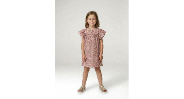 Jurk met bloemenprint van katoenen gaas lichtroze