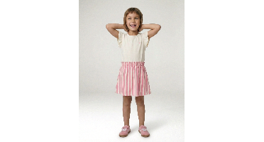 Meisjesjurk met 2-in-1 effect roze, gestreept