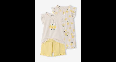 Set van 2 pyjamashorts met korte mouwen lichtgeel