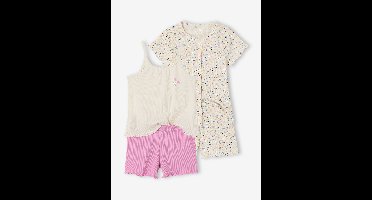 Set van 2 pyjamashorts met rib en bloemen ecru