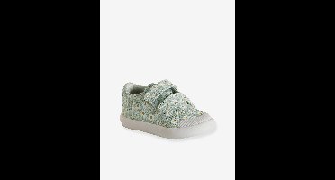 Stoffen tennisschoenen met klittenband voor babymeisjes groen madeliefjesprint