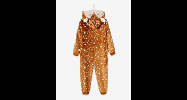 Onesie 'Kerstrendier' meisje pluche-effect bruin met print