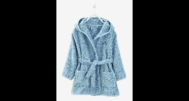 Kinderbadjas met capuchon blauw lichtgrijs