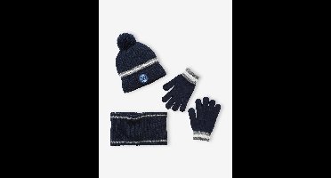 Set muts + snood + handschoenen voor jongens van geribbeld tricot marine
