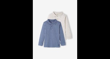 Set van 2 jongenspolo's met lange mouwen set jeansblauw
