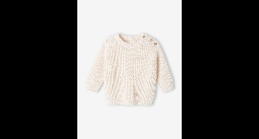 Geribde babytrui met kabel ecru