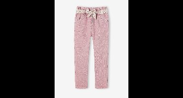 Paperbag broek voor meisjes met sjaal-riem met bloemen zachtpaars