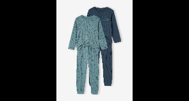 Set van 2 "beren"-pyjama's in ribtricot smaragdgroen