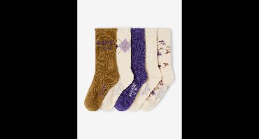 Set van 5 paar gekleurde sokken voor meisjes ecru