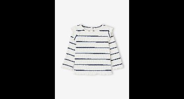 T-shirt van ribstof met mouwen met ruches meisjesbaby ecru