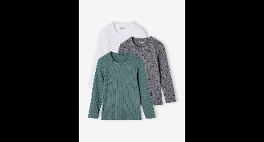 Set van 3 T-shirts van ribstof met lange mouwen jongens smaragdgroen